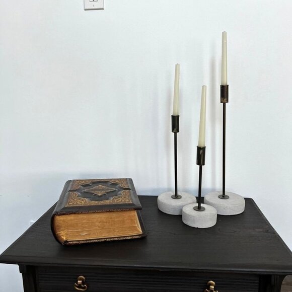 Set of 3 Candle Holders with Cool Gray Cement Base - Picture 1 of 3